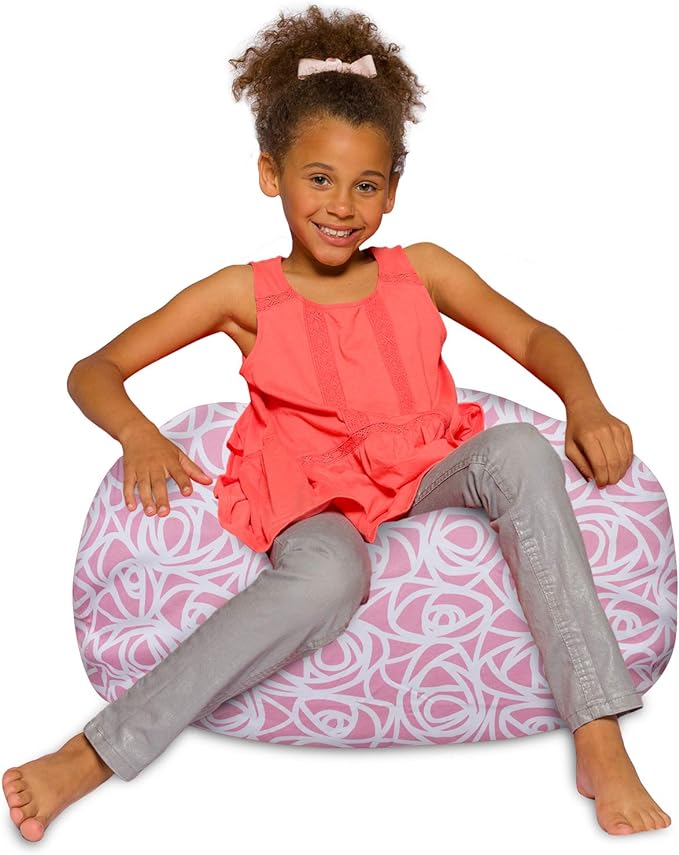 Posh Creations Bean Bag Chair for Kids, Teens, and Adults Includes Removable and Machine Washable Cover, Canvas Roses Pink, 27in - Medium