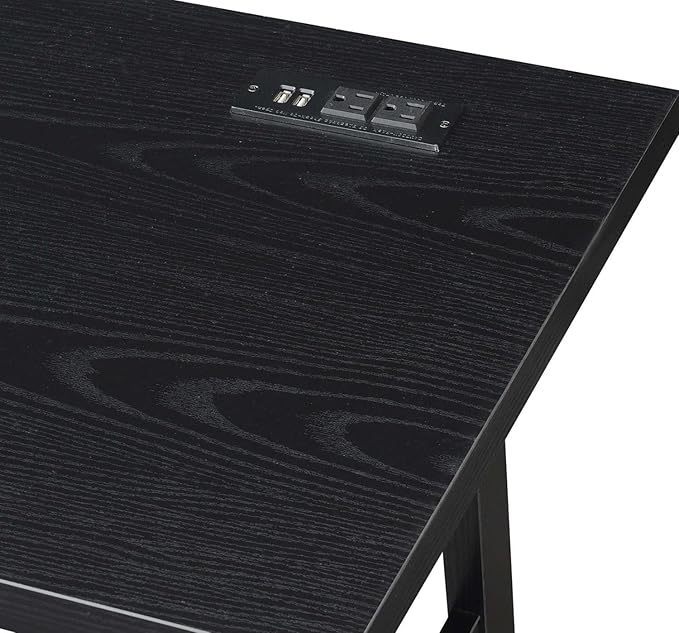 Convenience Concepts Designs2Go Trestle Desk with Charging Station and Shelves, Black