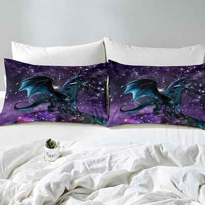 Erosebridal Dragon Bedding Set Purple Nebula Comforter Set Full Size Mysterious Outer Space Duvet Set Trippy Bedding Set for Kids Boys Girls Teens Room Decor, Safari Wildlife Animals Quilt Set
