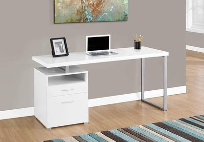Monarch Specialties Computer Writing Desk for Home & Office Laptop Table with Drawers Open Shelf and File Cabinet-Left or Right Set Up, 60" L, White