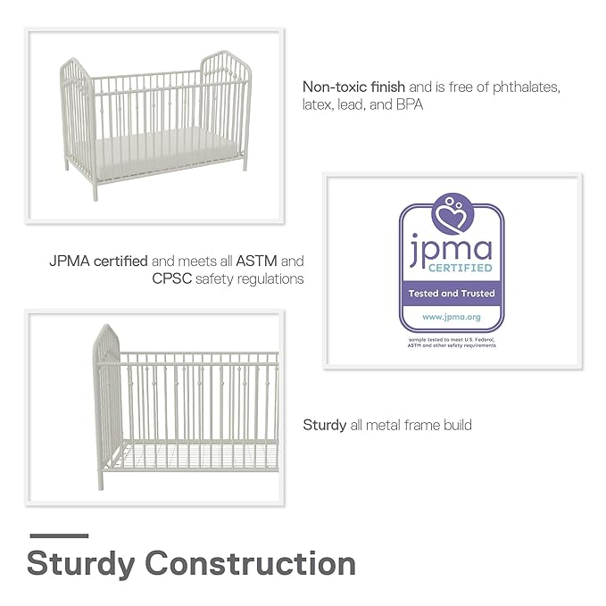 Novogratz Bushwick Metal Crib with Adjustable Mattress Height, Off White