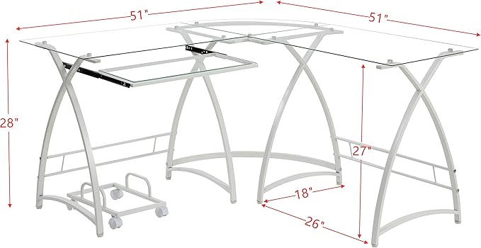 NicBex Laik-DW-00063-DX Desks, 51" W x 51" D x 28" H, White