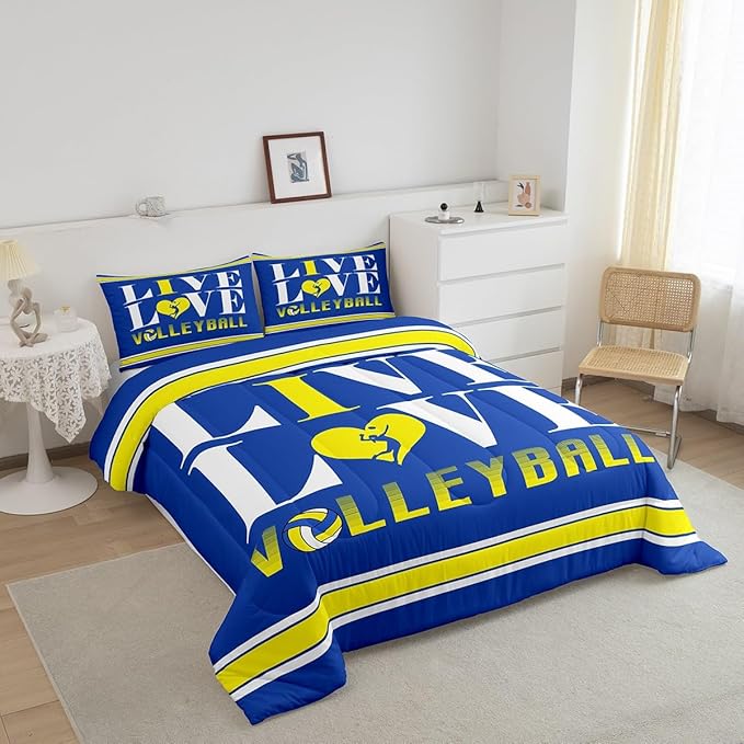 Feelyou Kids Volleyball Comforter Set Queen Size Sports Game Bedding Set for Boys Girls Teens Bedroom Decor Volleyball Player Comforter Women Men Sports Theme Duvet Set with 2 Pillow Case