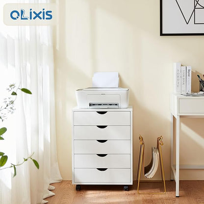 OLIXIS Chest Wood File Cabinet Rolling Organization Storage Dresser with Wheels for Home Office