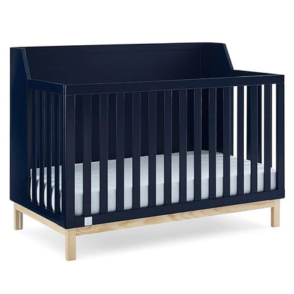 Delta Children babyGap Oxford 6-in-1 Convertible Crib + Brannan Bear Bookcase with Bins + Brannan Bear Wall Shelf with 4 Hooks, Navy/Natural (Bundle)