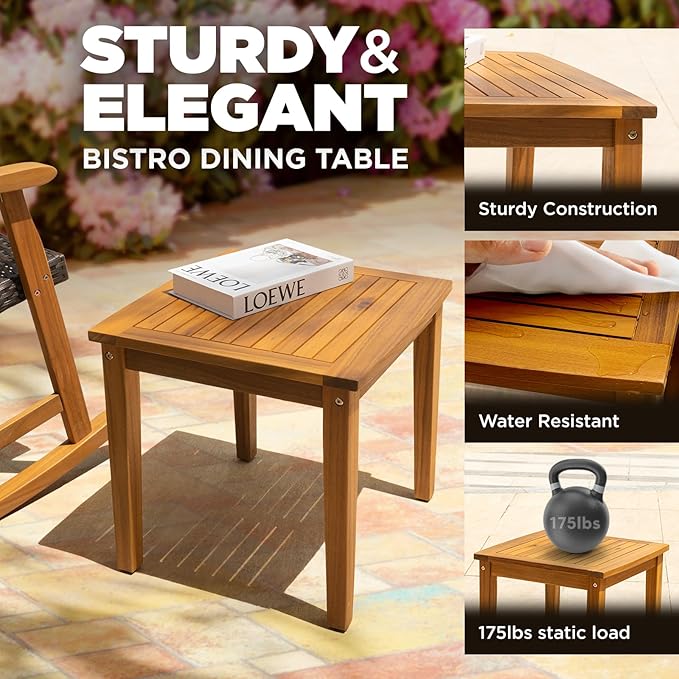 Solid Wood Chairs Set of 2 with End Table, Wicker Rocking Design