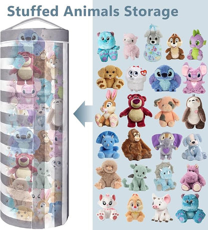 Stuffed Animal Storage Bean Bag Cover for Kids, Bean Bag Stuffed Animal Storage for Boys and Girls - Organize, Sit, Play, Box Help Promote Comfort - X-Large, Cylinder, Premium Cotton Canvas