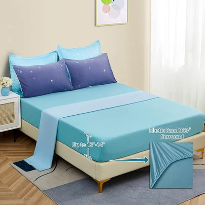 Girls Comforter Set Twin XL Size 6 Pieces Colorful Ombre Blue Purple Rainbow Bedding Set Bed in A Bag for Kids Teen Girls (1 Comforter, 1 Flat Sheet, 1 Fitted Sheet, 1 Pillow sham, 2 Pillowcases)