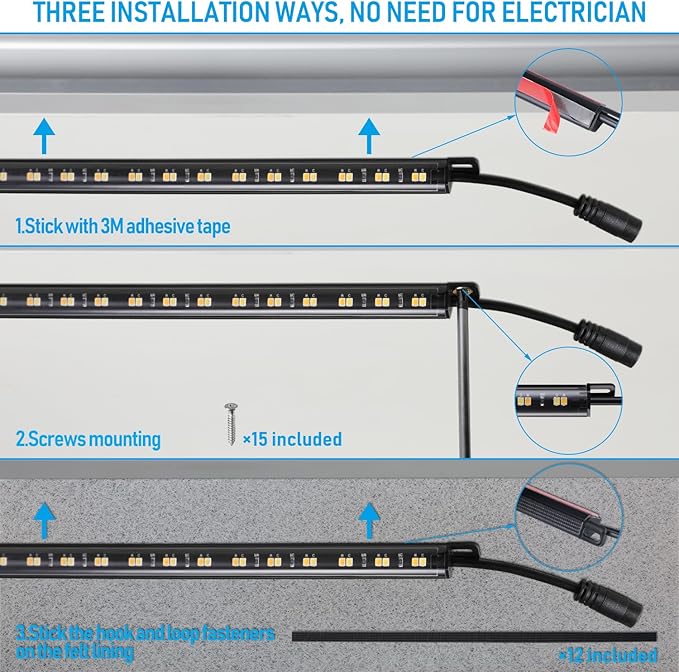TORCHSTAR LED Safe Lighting Kit 5CCT, Dimmable (6) 12 Inch Linkable Light Bars, 3000K/3500K/4000K/4500K/5000K Selectable, 900LM Safe Light Kit for Under Cabinet Gun Safe Closet, UL Power Adapter
