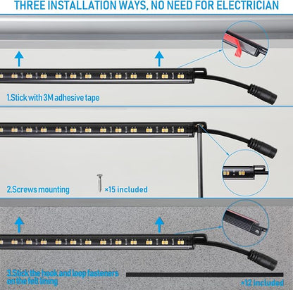 TORCHSTAR LED Safe Lighting Kit 5CCT, Dimmable (6) 12 Inch Linkable Light Bars, 3000K/3500K/4000K/4500K/5000K Selectable, 900LM Safe Light Kit for Under Cabinet Gun Safe Closet, UL Power Adapter