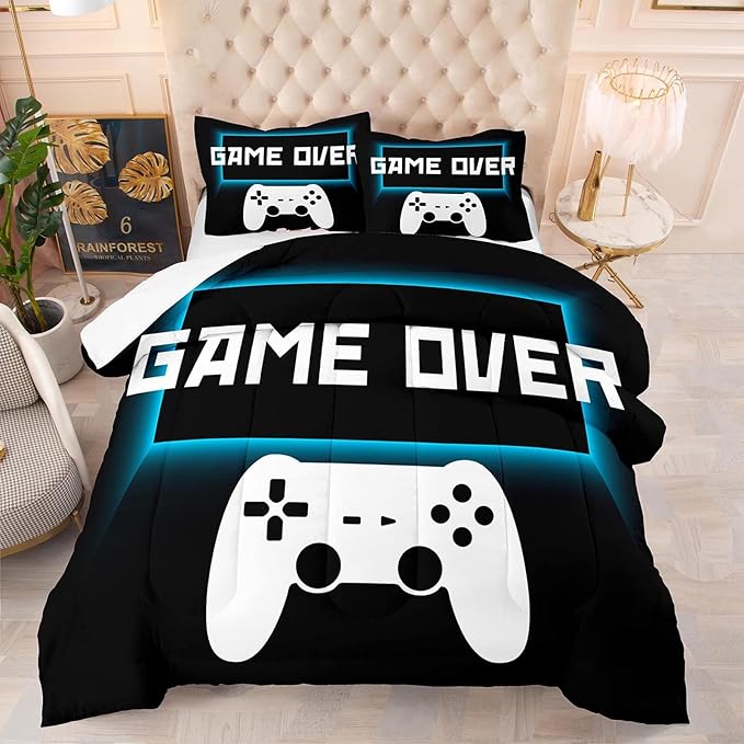 Game Console Comforter Set Twin Size for Boys Girls Kids 3D Gaming Lightweight Microfiber Quilts Gamer Video Bedding Sets Game Room Decor (Color 4,Full)