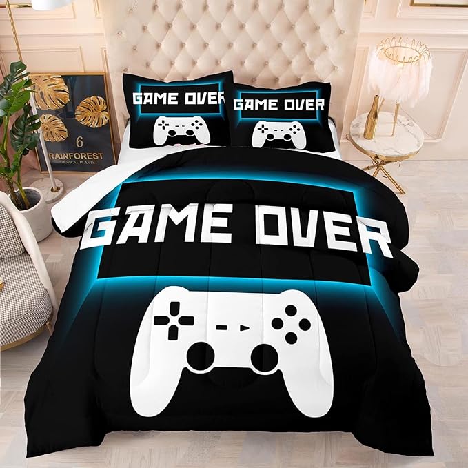 Game Console Comforter Set Twin Size for Boys Girls Kids 3D Gaming Lightweight Microfiber Quilts Gamer Video Bedding Sets Game Room Decor (Color 4,Queen)