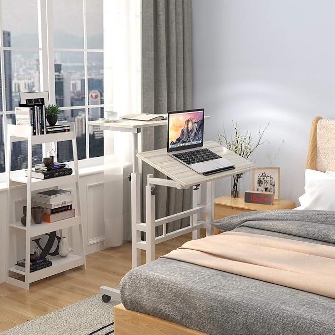 sogesfurniture Mobile Standing Desk Laptop Workstation on Wheels, Adjustable Computer Desk for Standing or Sitting, Maple 101-MP