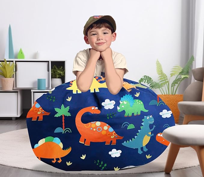 Stuffed Animal Storage Bean Bag Chairs(No Filler) Toy Organizer Bags Chair Cover for Kids Cotton Canvas Beanbag with Zipper Organizing Keep Room your Plush Toys and More Organized