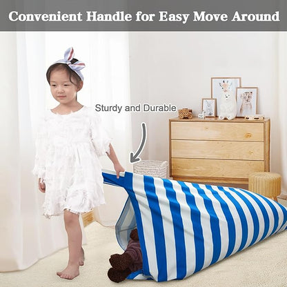 Jorbest Bean Bag Stuffed Animal Storage, Luxury Velvet Bean Bag Covers Only without Filling, Stuffed Animal Bean Bag Storage, Bean Bag Chair for Adults and Kids, (Stripe White Blue, 200L/52 Gal)