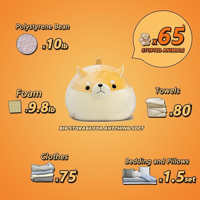 Stuffed Animal Storage Bean Bag Chair Cover for Kids Yellow Dog Shiba Inu Bean Bag Chair for Girls XX-Large Size Toy Organizer Cover Only Without Filling