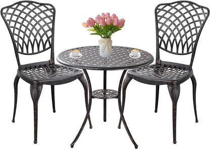 Patio Bistro Set 3 Piece Outdoor Cast Aluminum Bistro Table and Chairs Set of 2 with 1.97" Umbrella Hole,All Weather Outdoor Bistro Set for Front Proch Set (Bronze)