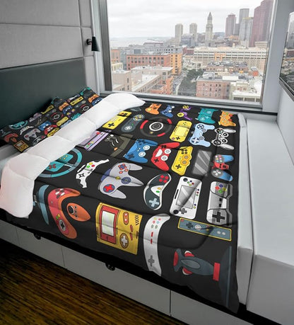 Sunnycitron Gamer Bedding Set, Twin Comforter, 100% Microfiber, 3Pcs, Game2-2, Boys Bedroom Decor, Gaming Room Decor, All Seasons, Machine Wash