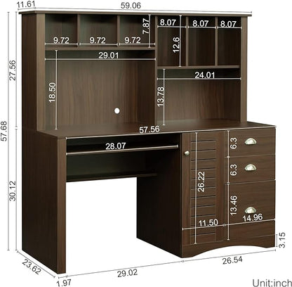NicBex Laik-DW-00017-DX Desks, 59.06" W x 23.62" D x 57.68" H, Walnut