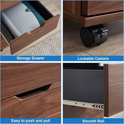 Farini 3-Drawer Vertical Filing Cabinet Rolling Wood Mobile File Cabinets Under Desk for Home Office with Casters (Brown Walnut, Fully Assembled)
