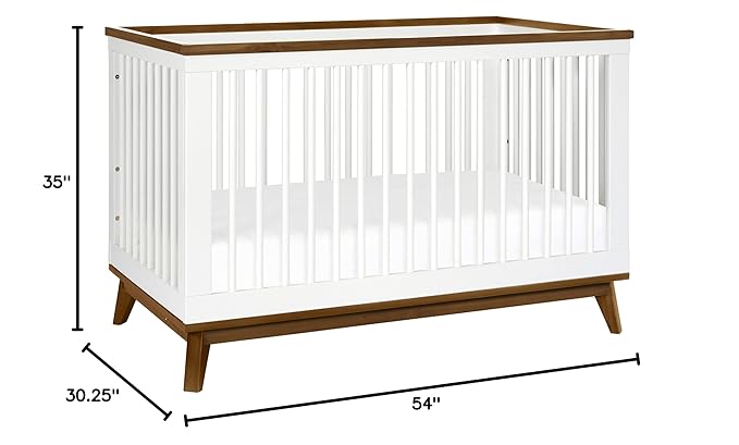 Babyletto Scoot 3-in-1 Convertible Crib with Toddler Bed Conversion Kit in White and Natural Walnut, Greenguard Gold Certified