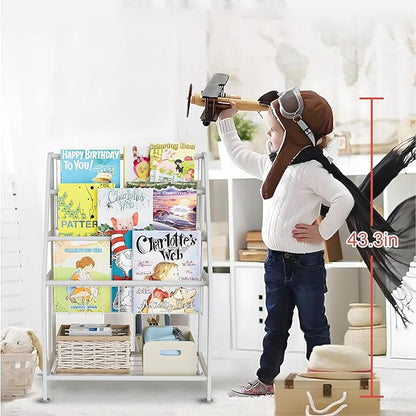 aboxoo Kids Bookshelf Toddler Freestanding for Children Room 18 inches Small Toddler Bookcase Toy Organizer White Stable Bookcase Bookstore Library Book Unit Storage for Small Place