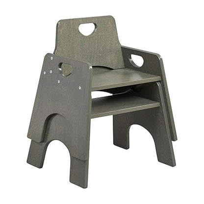 ECR4Kids Stackable Wooden Toddler Chair, 10in, Kids Furniture, Grey Wash, 2-Pack