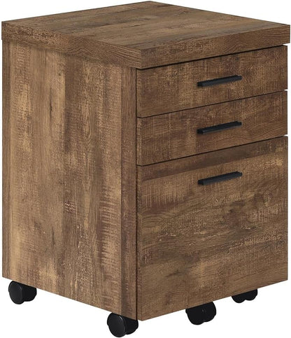 Monarch Specialties 7400, Rolling Mobile, Storage, Printer Stand, Office, Work, Laminate, Brown, Contemporary, Modern Filing Cabinet-3 Drawer Reclaimed Wood/Castors, 18.25" L x 17.75" W x 25.25" H