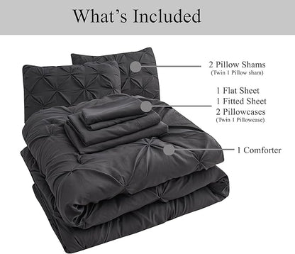LANE LINEN Comforter Bed Set for Split King Mattress, Soft 8 Piece Split King Bed in a Bag with 1 King Comforter, 1 King Size Flat Sheet, 2 Twin XL Fitted Sheets, 2 Pillowcases & 2 Shams - Grey