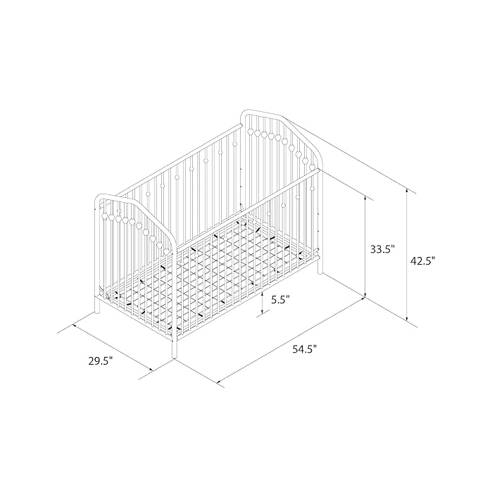 Novogratz Bushwick Metal Crib with Adjustable Mattress Height, Off White