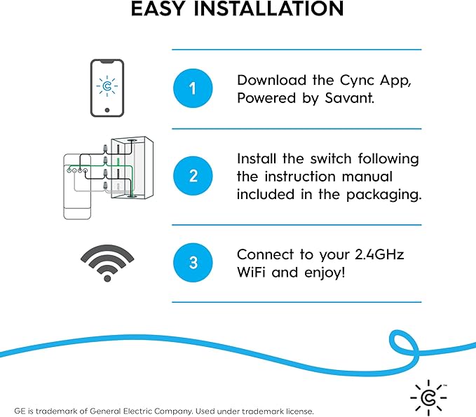 GE CYNC Smart Ceiling Fan Control, Neutral Wire Required, Bluetooth and 2.5 GHz Wi-Fi 4-Wire Smart Switch, Works with Amazon Alexa and Google Home, White