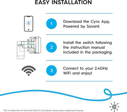 GE CYNC Smart Ceiling Fan Control, Neutral Wire Required, Bluetooth and 2.5 GHz Wi-Fi 4-Wire Smart Switch, Works with Amazon Alexa and Google Home, White
