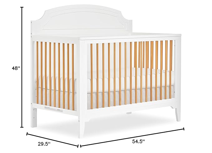 JPMA & Greenguard Gold Certified Milton 5-in-1 Convertible Crib Made with Sustainable New Zealand Pinewood in White and Natural, Non-Toxic Finish