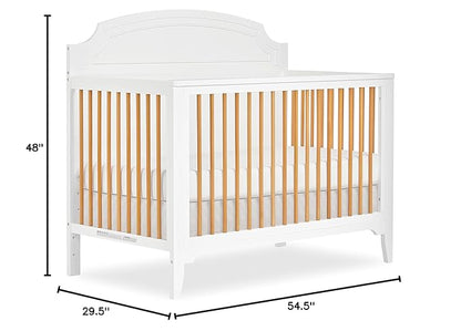 JPMA & Greenguard Gold Certified Milton 5-in-1 Convertible Crib Made with Sustainable New Zealand Pinewood in White and Natural, Non-Toxic Finish