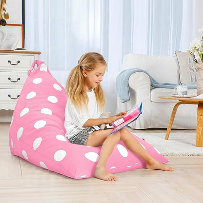 Aubliss Stuffed Animal Storage Bean Bag Chairs Cover, 50"x 35" Extra Large Bean Bags Chair for Kids & Adults, Beanbag Toy Storage for Boys Girls - Premium Cotton Canvas Pink Dot