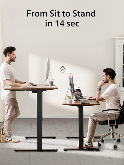Electric Standing Desk, Height Adjustable Sit Stand up Desk, L-Shaped Memory Home Office Desk With Hook, 55 x 34 inch, Rustic