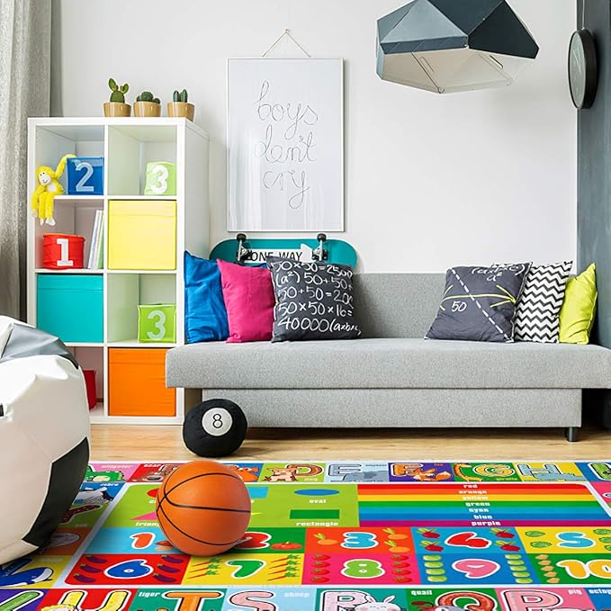 Playtime Collection ABC, Numbers and Shapes Educational Area Rug Soft Toddlers Kids Play Rug Mat Learning Mat for Classroom Bedrooms 78x59 Inch