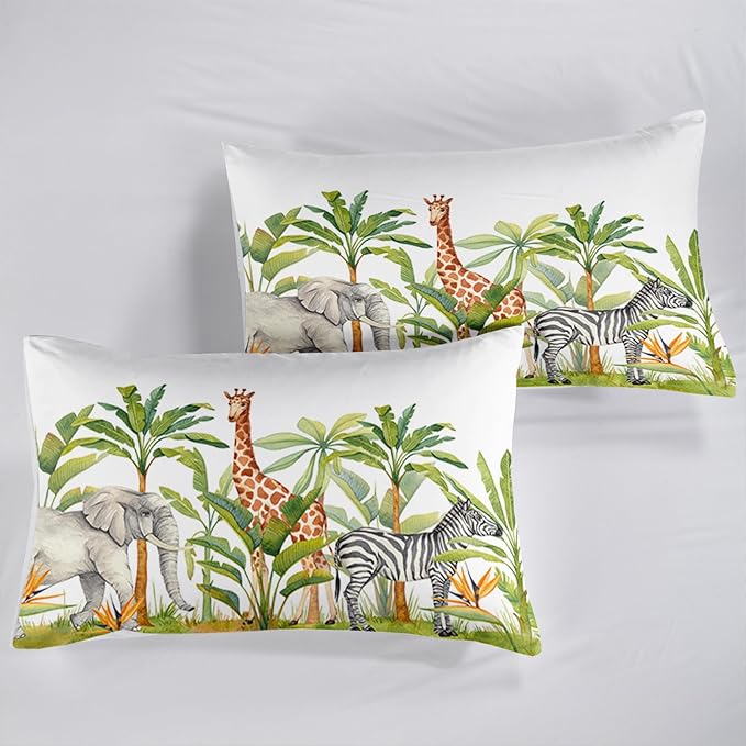 Wild Animal Comforter King Size,Elephant Giraffe Zebra Kids Comforter Set,3Pcs Bedding Set Printed Comforter with 2 Pillowcases,Down Alternative,Soft and Lightweight