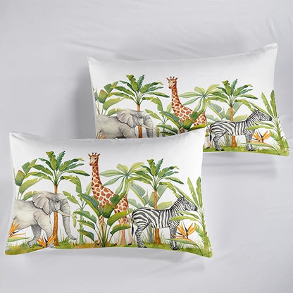 Wild Animal Comforter King Size,Elephant Giraffe Zebra Kids Comforter Set,3Pcs Bedding Set Printed Comforter with 2 Pillowcases,Down Alternative,Soft and Lightweight