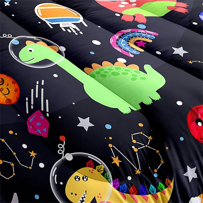 Dinosaur Bedding Set for Boys - 2Pcs Lovely Black Dinosaur Bedding Set for Bedroom Twin Size Cute Animal Patterns Dinosaur Comforter Set for Boys Girls Teens Kids Room Decor, 1 Quilt 1PillowCase