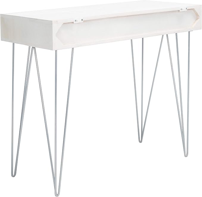 Safavieh Home Office Collection Marigold White Wash and Silver 1-Drawer Hairpin Leg Desk, 0