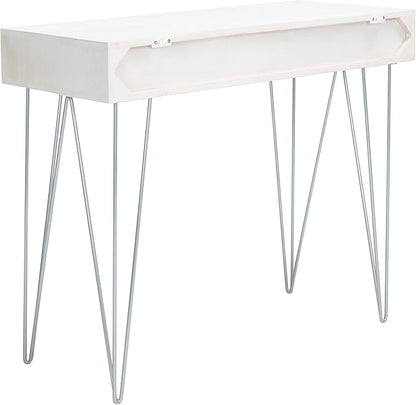 Safavieh Home Office Collection Marigold White Wash and Silver 1-Drawer Hairpin Leg Desk, 0