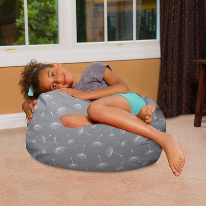 Posh Creations Bean Bag Chair for Kids, Teens, and Adults Includes Removable and Machine Washable Cover, Canvas White Dandelions on Gray, 27in - Medium