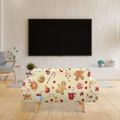 FKELYI Cute Christmas Sofa Couch Cover with Elastic Bottom Stretch Furniture Protector for Indoor Easy Going Stretch Sofa Slipcovers L