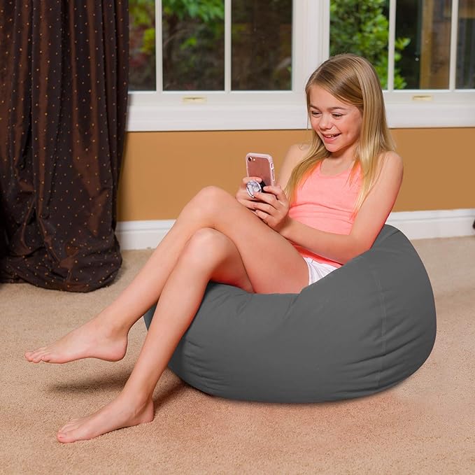 Posh Creations Bean Bag Chair for Kids, Teens, and Adults Includes Removable and Machine Washable Cover, Heather Gray, 27in - Medium