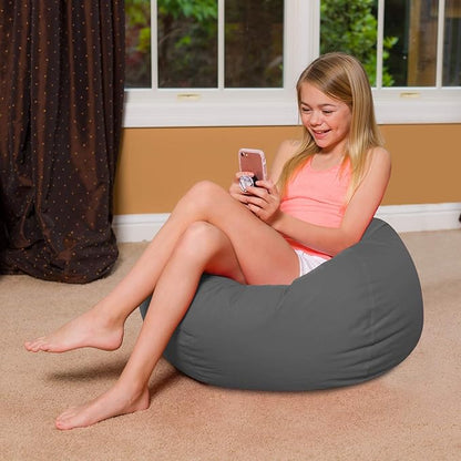 Posh Creations Bean Bag Chair for Kids, Teens, and Adults Includes Removable and Machine Washable Cover, Heather Gray, 27in - Medium
