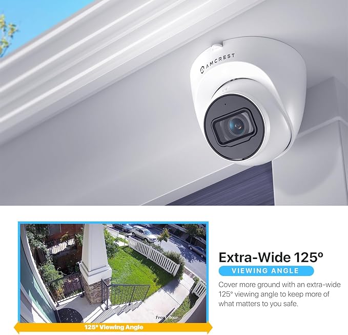 Amcrest UltraHD 4K (8MP) Outdoor Security IP Turret PoE Camera, 3840x2160, 98ft NightVision, 2.8mm Lens, IP67 Weatherproof, MicroSD Recording (256GB), White