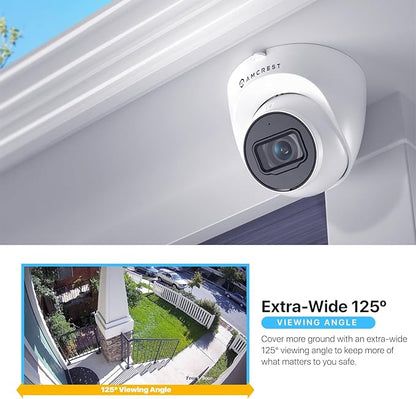 Amcrest UltraHD 4K (8MP) Outdoor Security IP Turret PoE Camera, 3840x2160, 98ft NightVision, 2.8mm Lens, IP67 Weatherproof, MicroSD Recording (256GB), White