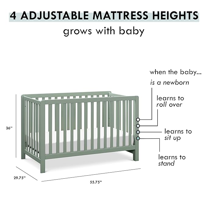 Carter's by DaVinci Colby 4-in-1 Low-Profile Convertible Crib in Light Sage, Greenguard Gold Certified