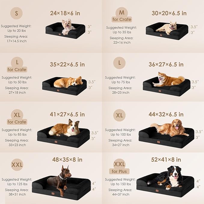 EHEYCIGA Orthopedic Dog Bed for Small Dogs, Waterproof Memory Foam Small Dog Beds with Sides, Non-Slip Bottom and Egg-Crate Foam Medium Dog Couch Bed with Washable Removable Cover, Black